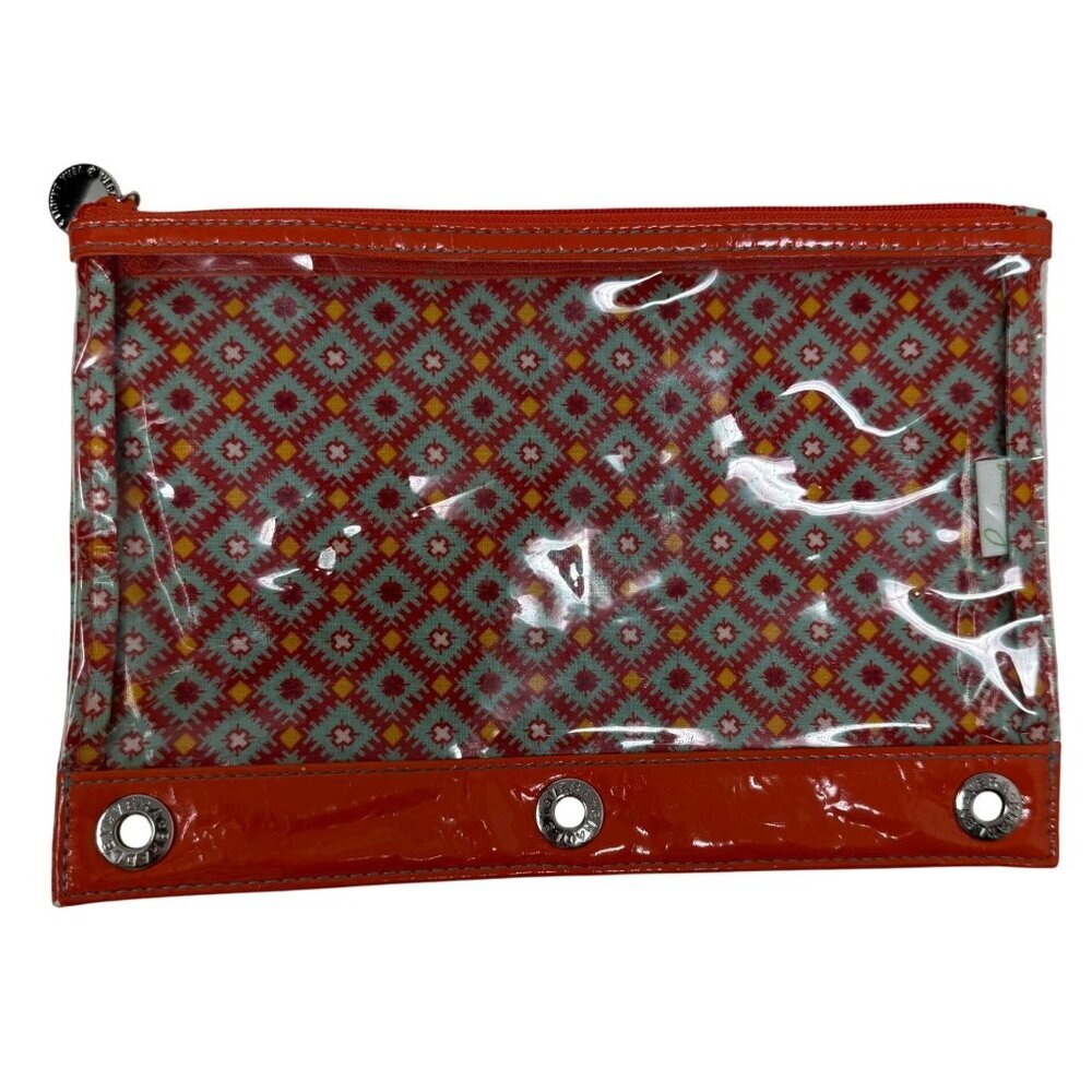 Vera Bradley Frill Paprika Patterned Clear Vinyl Binder Zipper Pouch 3 Grommets